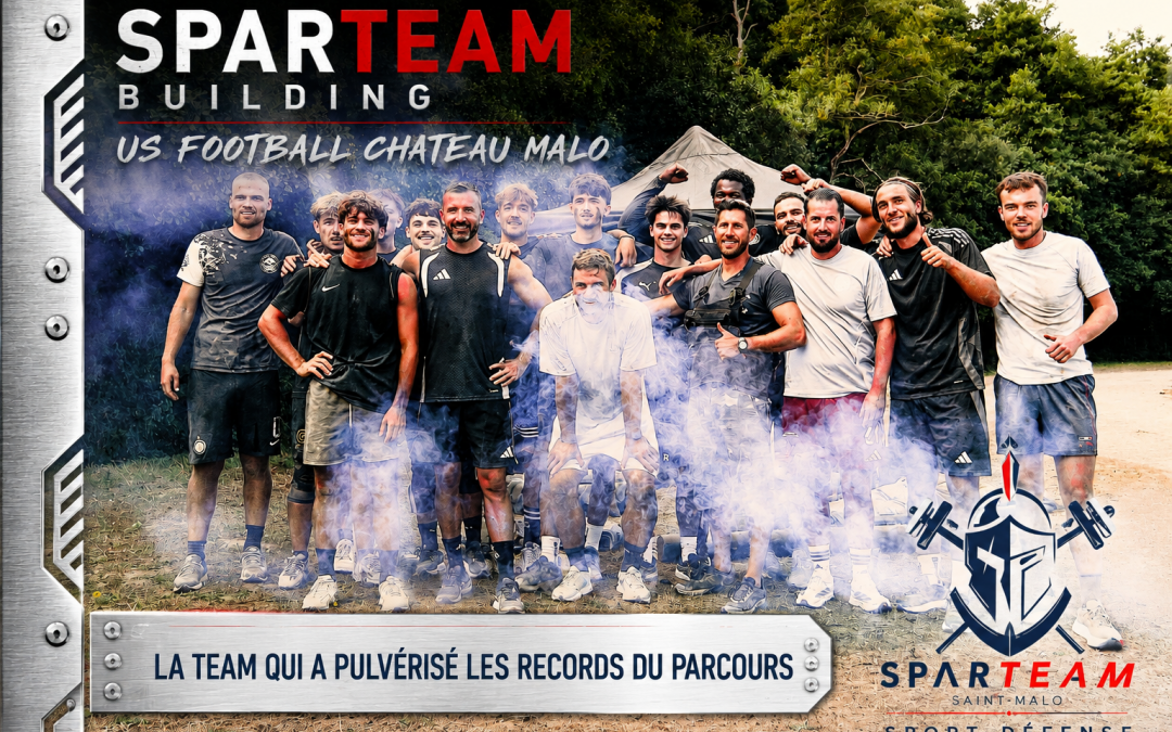 L'équipe de l'US Football Château-Malo célèbre la fin de son bootcamp commando organisé par SPARTEAM Building.