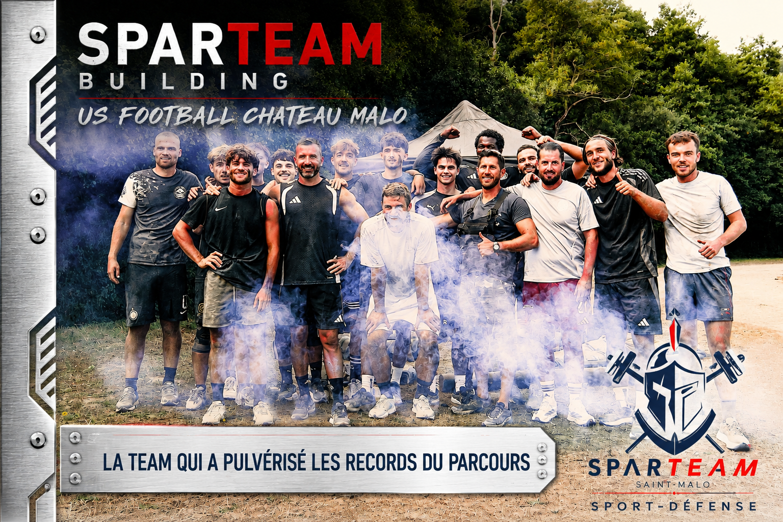 L'équipe de l'US Football Château-Malo célèbre la fin de son bootcamp commando organisé par SPARTEAM Building.