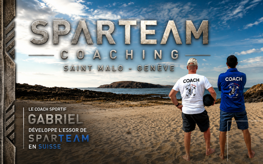 Les fondateurs Samuel Nobilet et Gabriel Garcia face à la mer, annonçant le lancement de SPARTEAM Suisse à Genève.