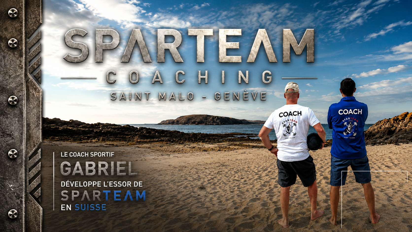 Les fondateurs Samuel Nobilet et Gabriel Garcia face à la mer, annonçant le lancement de SPARTEAM Suisse à Genève.